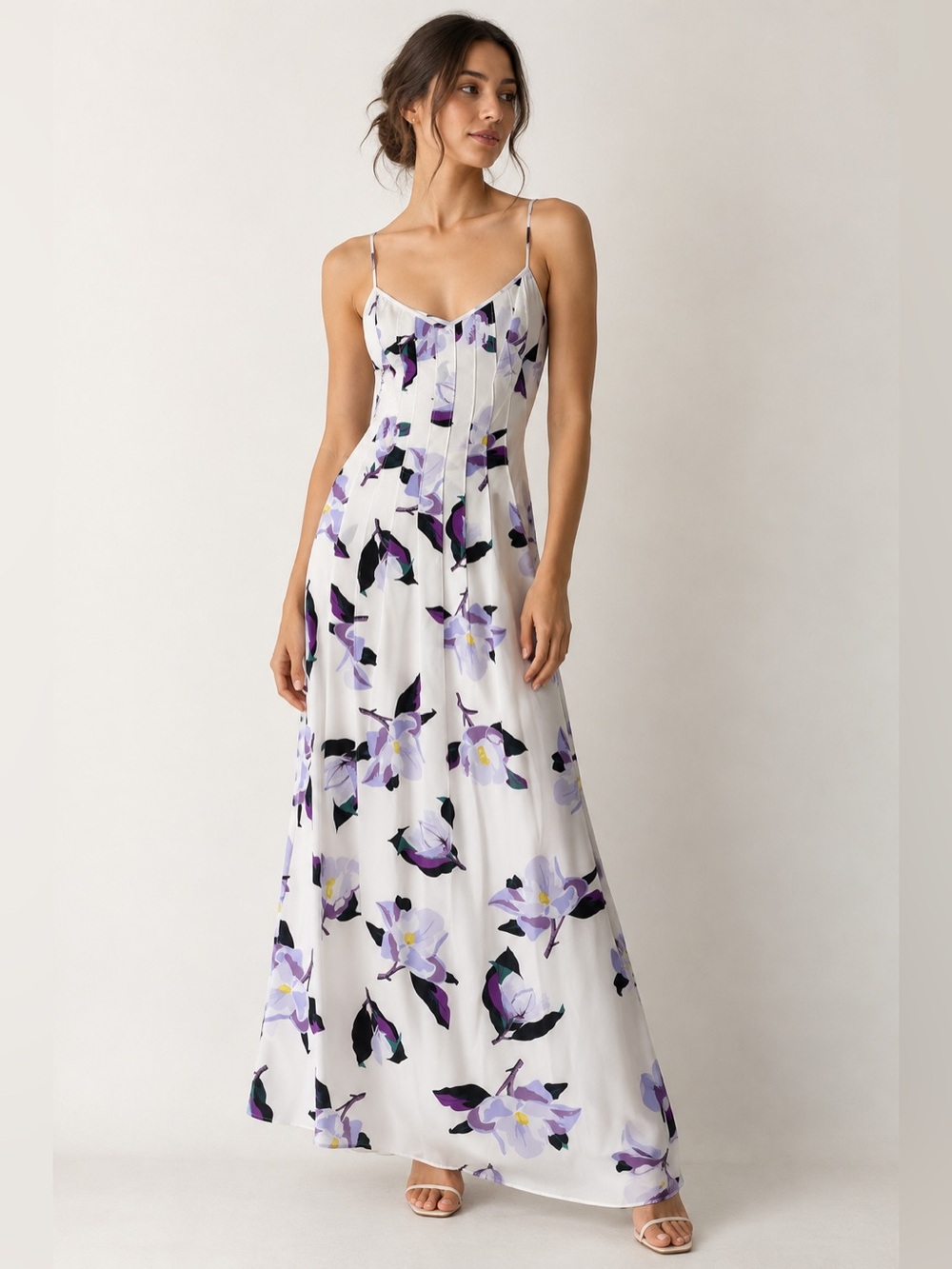 Banana Republic Floral Corset Maxi Dress Purple White Strappy Size 0